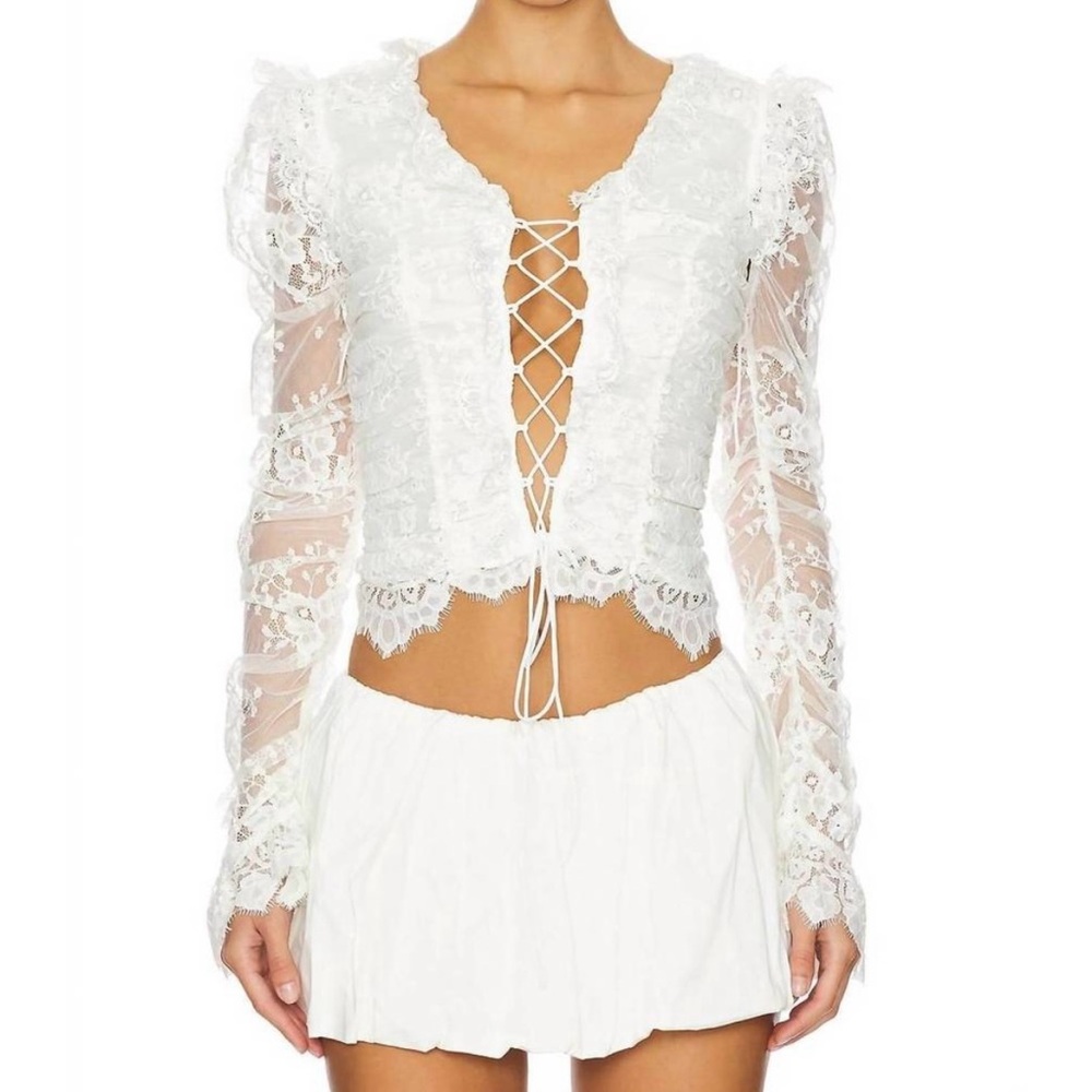 For Love And Lemons Lexi Lace Top in White